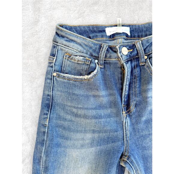 Risen Distressed Jeans | Straight Leg Denim | Size 0/24 - Picture 5 of 8